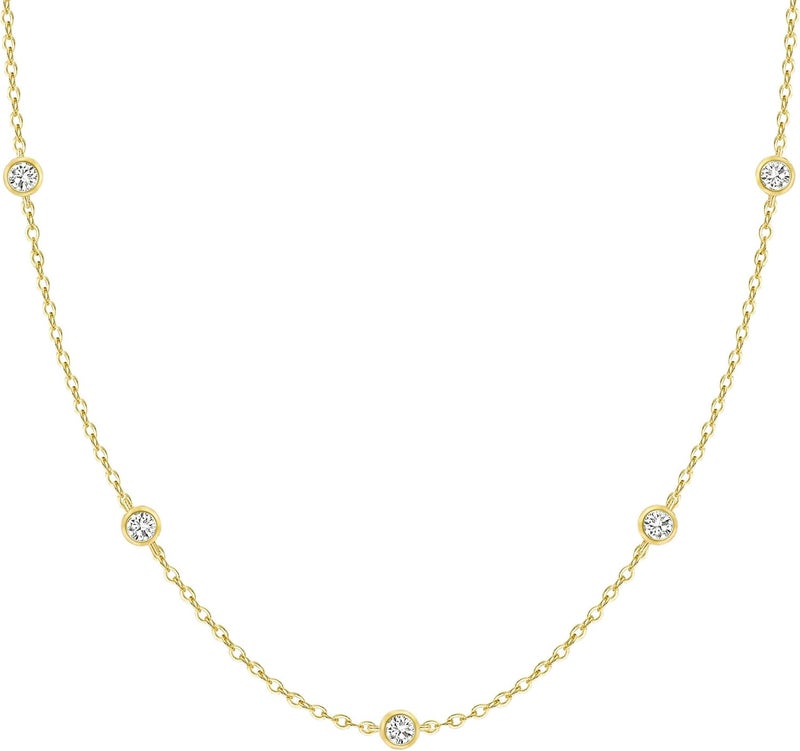 FUNEIA Dainty Silver Gold Necklaces for Women Trendy Non Tarnish 14K Gold Plated Cubic Zirconia Necklace Layered Cute Butterfly Heart Station Choker Necklace Stack for Wedding Prom Brides Jewelry - Image 1